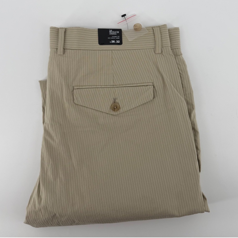 Express Pants Mens 36x32 Tan Pinstripe The Producer Modern Fit Cotton Trousers